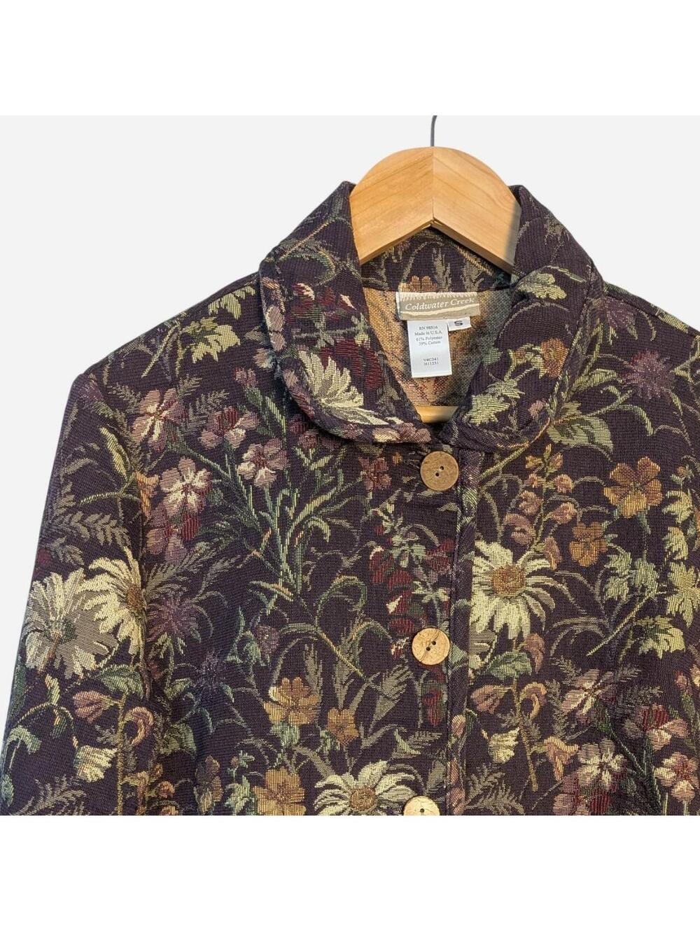 Vintage 1990s Floral Tapestry Jacket Peter Pan Collar Cottagecore Small